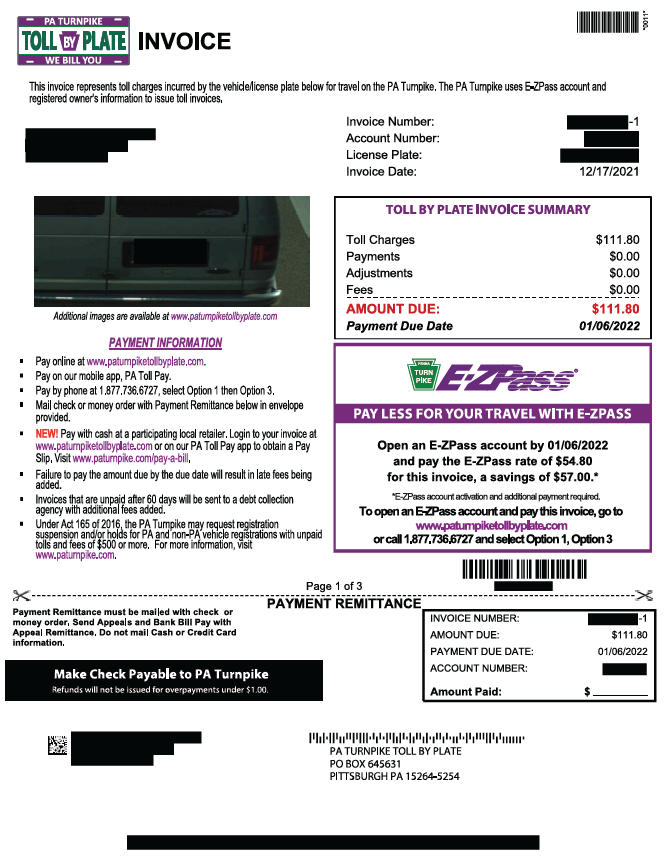 Toll By Plate PA Turnpike