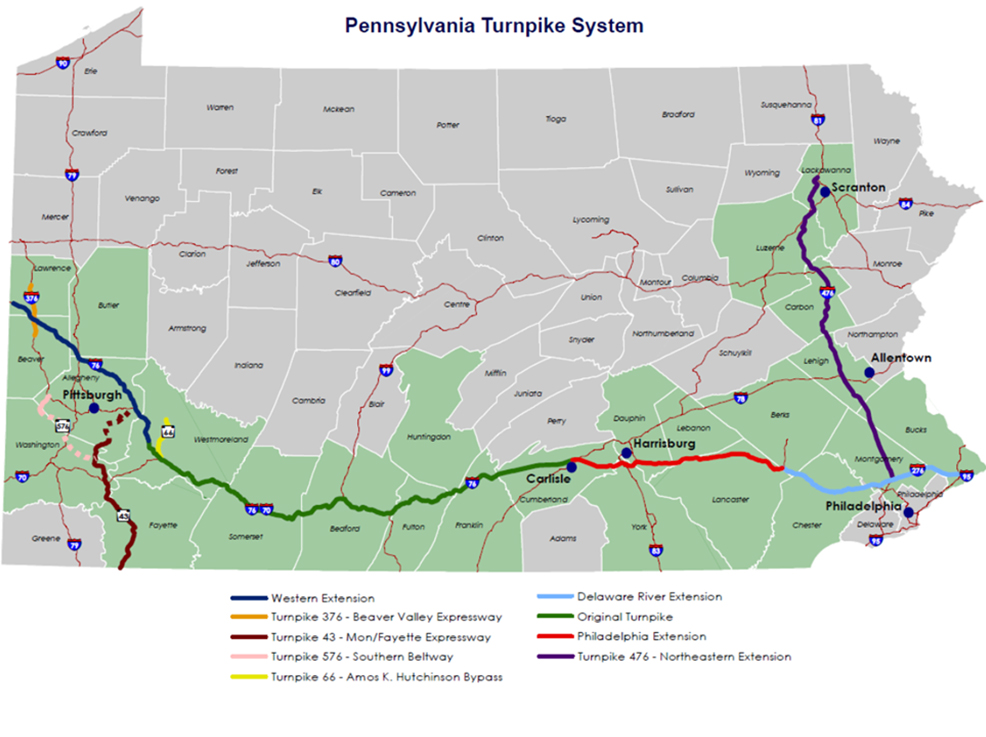 PA Turnpike System map