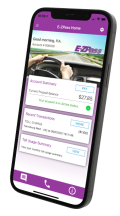 PA Toll Pay App open to account screen