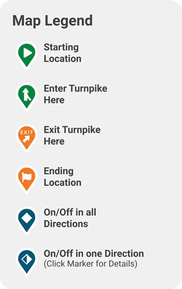 PA Turnpike Toll Calculator map legend