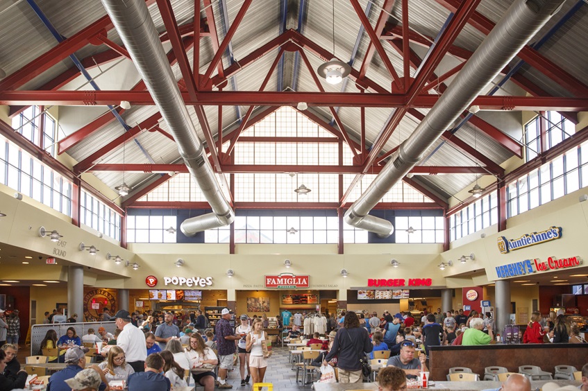 Interior view of busy PA Turnpike service plaza