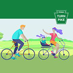 Graphic illustration of family on bikes