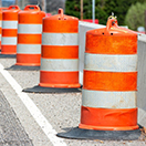 Construction cones on a roadway
