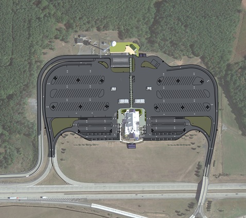 Aerial site plan of the service plaza