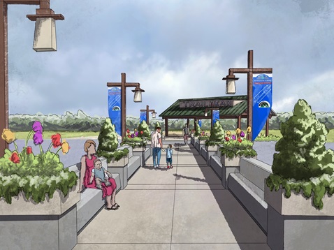 Rendering of the walkway from the service plaza to the trailhead