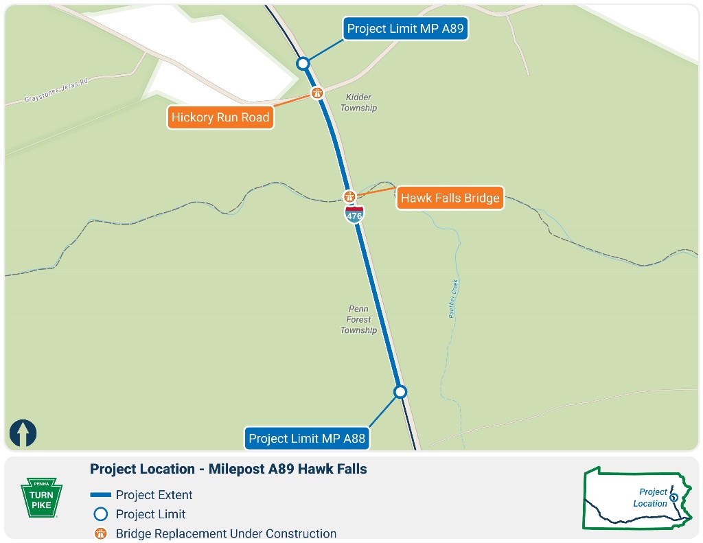A89 Hawk Falls Bridge Map 2025