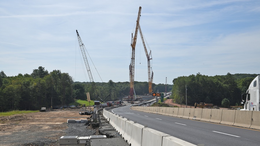 Cranes in place for bridge construction