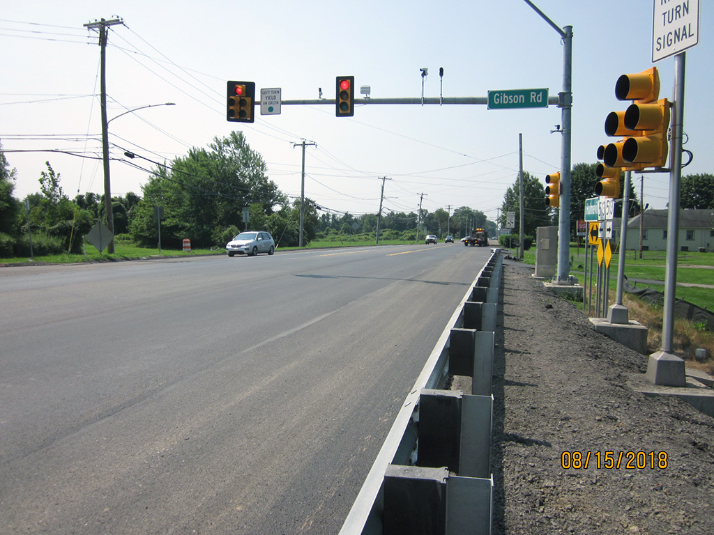 Final traffic signalization at intersection of Gibson and Hulmeville Road (Aug 2018)