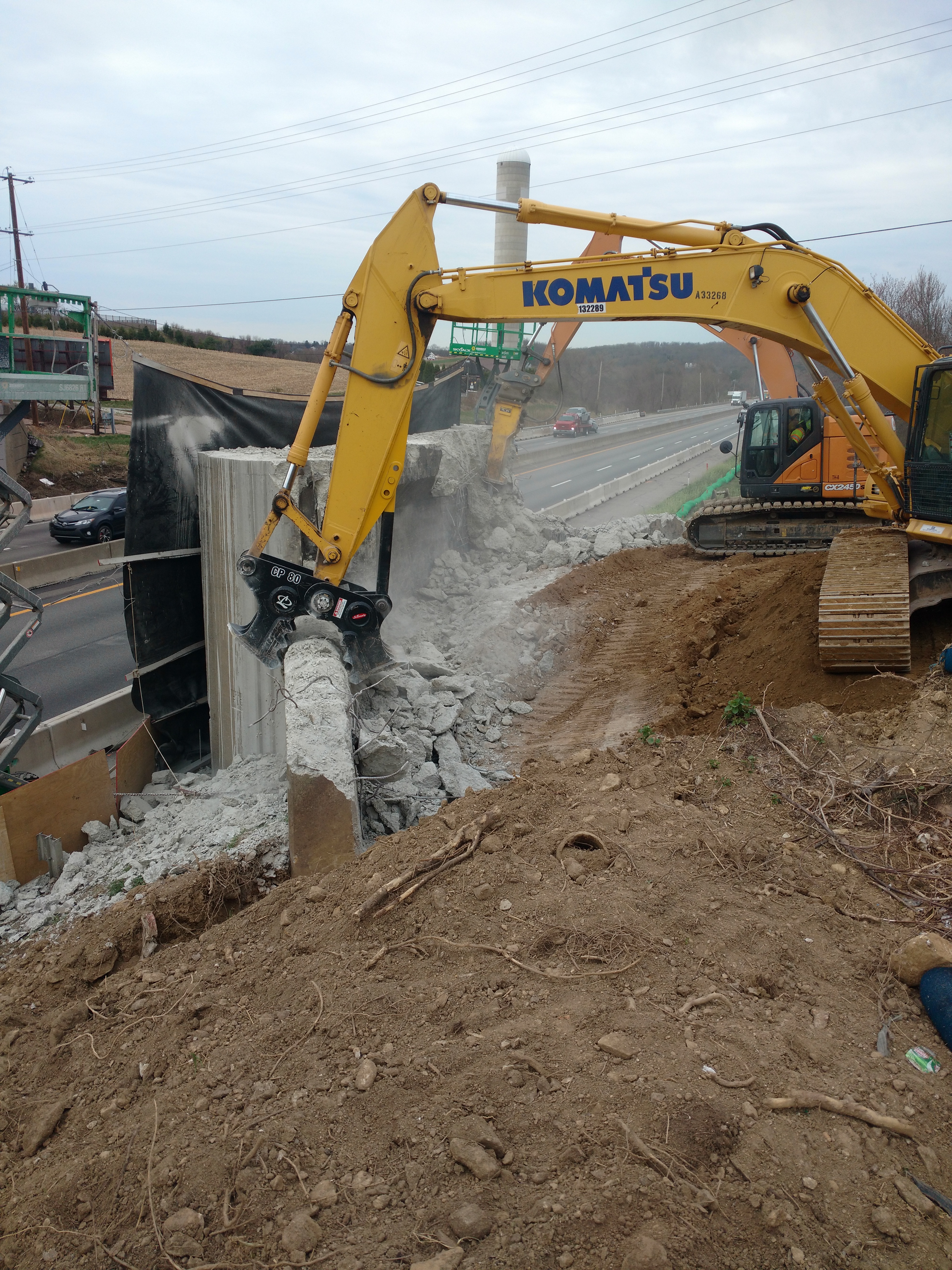 Bridge Construction excavator performing demolition