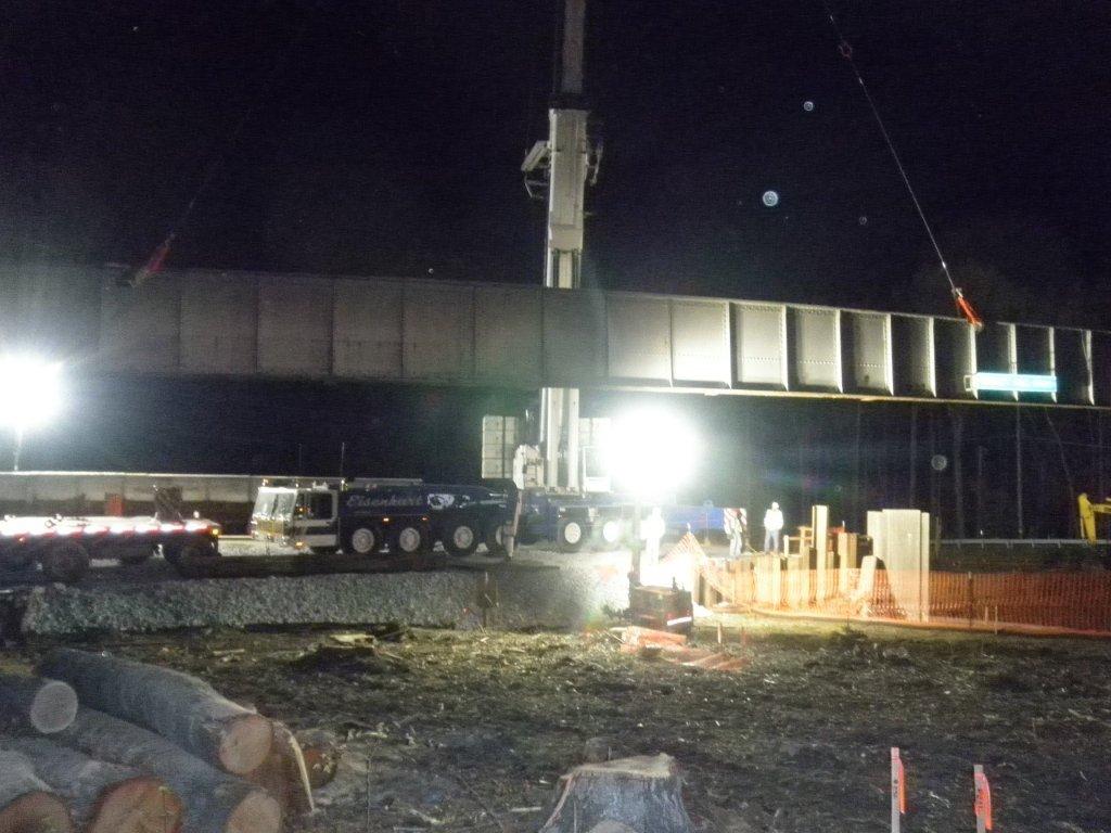 Removal of overhead beams from the Valley Hill Road Bridge. April 2013.