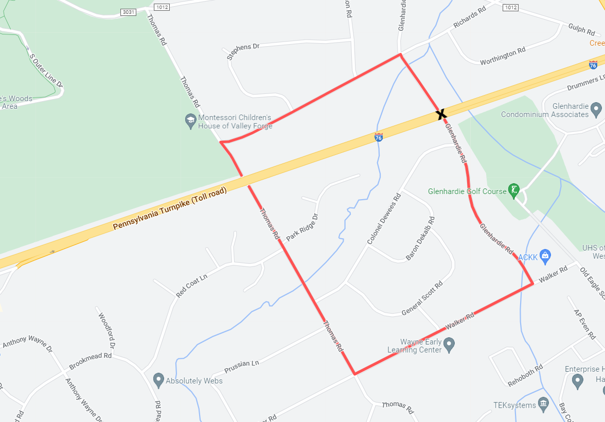 Glenhardie Road detour map