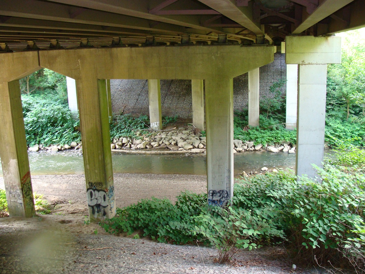 View of existing bridge substructure over water